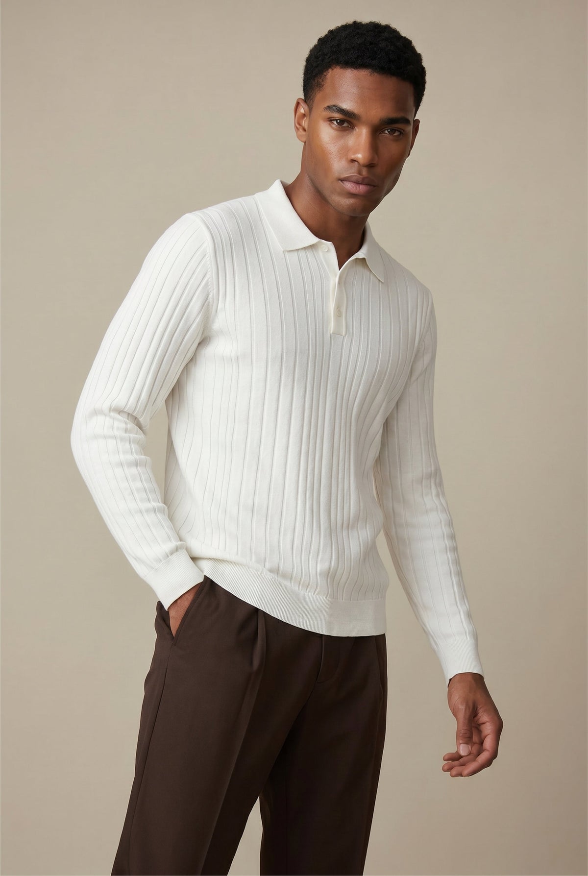 Extrafine Long Sleeve Polo White